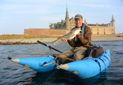 Henrik Leth med torsk og Kronborg i baggrunden 140801 kronborg