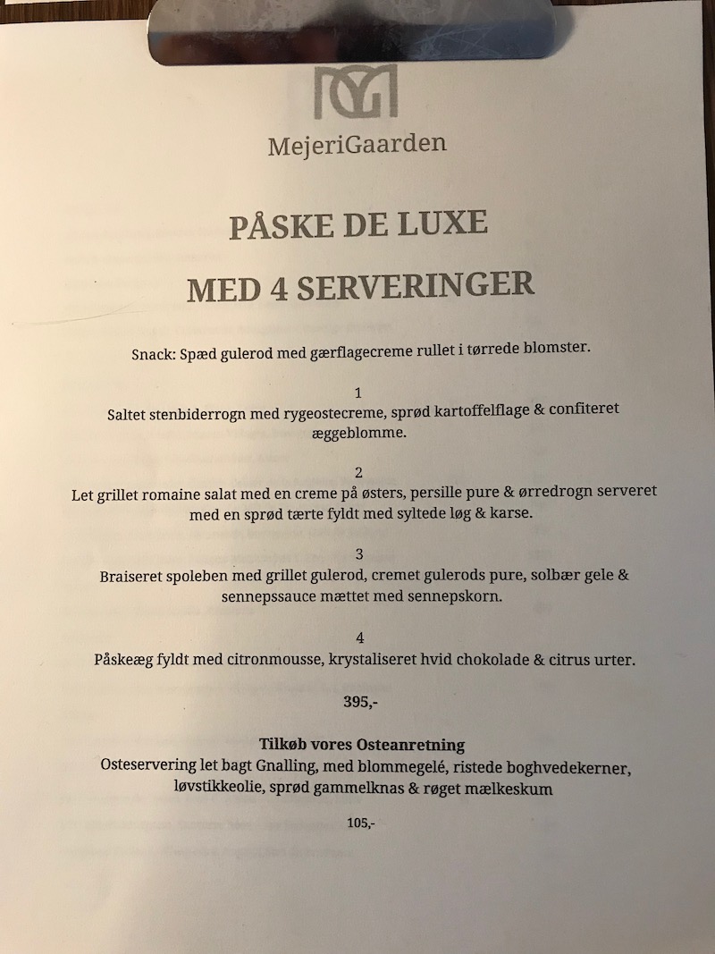 Mejerigården, Falster 190419 falster menu